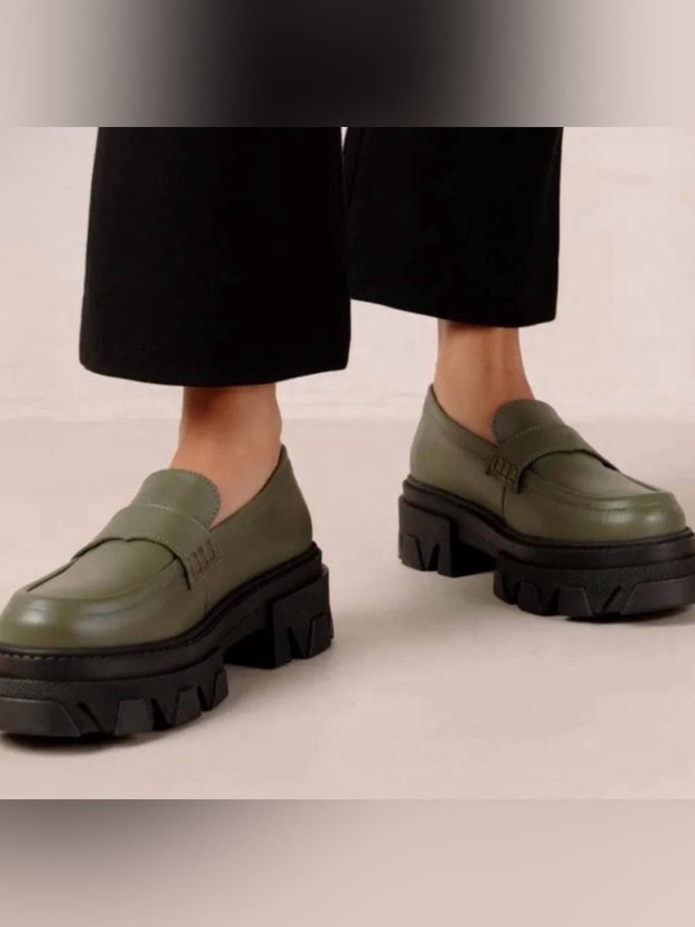 ALOHAS Olive Green Chunky Lug Sole Loafers
